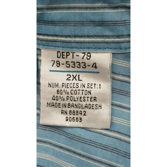 KINGSIZE Brand Mens 2XL Short Sleeve Shirt Button Front Blue Stripe - Picture 6 of 6